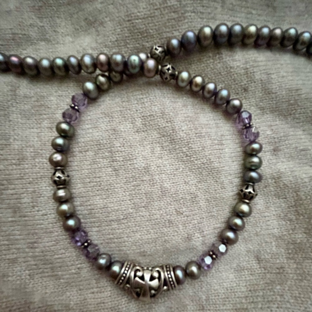 Vintage Artisan Peacock Pearl Sterling Pendant Choker Necklace